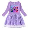 Vestido de Princesa com Lantejoulas Arco-Íris e Malha para Meninas, Manga Curta de Verão, Manga Longa Primavera-Outono, Grupo Kpop Hunter Girl