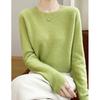 Tejido de punto de color puro con patrón de piña de cuello redondo para mujer Otoño e Invierno Estilo básico Versátil Suelto Suave Ceroso Jersey Ropa de punto para llevar debajo