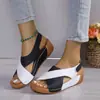 Sandalias de Cuña Peep-Toe Color Block de Talla Grande de Verano 2026, Ligeras, Modernas, con Suela Gruesa, Huecas, para Playa