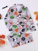 Comercio exterior transfronterizo estilo europeo y americano estampado de fantasma de Halloween conjunto de pijama gris para niños, adecuado para usar al aire libre, venta al por mayor de ropa para el hogar
