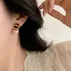 Brincos Grandes de Pérola Elegantes e Estilosos na Cor Champagne com Efeito Gelo Triturado, Presilhas para Orelha Sem Furo, Brincos de Design de Alta Qualidade