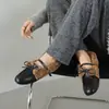 Zapatos Mary Jane de Felpa Artísticos Jk Pequeños de Cuero 2025 Piel de Vaca Lana de Cordero Tacón Bajo Grueso Lazo Piel Genuina Zapatos de Piel