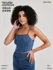 Camisola de Mezclilla Tejida Personalizada para Mujer, Alta Elasticidad, Adelgazante, Moderna, Retro, Top Ajustado de Yoga Fitness