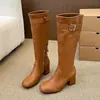 Botas por encima de la rodilla con cremallera lateral, otoño/invierno 2026, nuevo tacón grueso alto, talla grande, botas altas retro estilo coreano