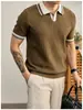 2026 Novo Estilo de Verão Respirável Camisa Polo Tricotada Masculina Casual Versátil Estilo Hong Kong Camiseta Masculina de Manga Curta