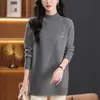 Nuevo vestido de punto grueso de longitud media con cuello alto, suelto, adelgazante, para usar por debajo, color liso, otoño e invierno, para mujer