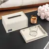Caixa de Lenços de Couro Sintético Texturizado de Alta Qualidade para Uso Doméstico, Mesa de Centro da Sala de Estar, Caixa de Lenços com Mola de Luxo Leve, Caixa de Guardanapos para Desktop