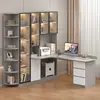 Escritorio de esquina de madera maciza de lujo ligero con estantería, combinación integrada de escritorio de computadora y estantería para dormitorio, uso doméstico, escritorio de estudio para estudiantes y escritorio de escritura