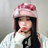 Nuevo Sombrero Lei Feng a Cuadros de Gato y Conejo Lindo 2025 para Mujer, Sombrero de Felpa Cálido Dulce para Otoño e Invierno con Forro Polar y Protección para las Orejas