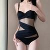 Traje de baño para mujer de verano, aguas termales, personalidad conservadora, retro, una pieza, cubre abdomen, fruncido, bikini transparente, vacaciones en aguas termales