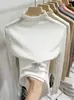 Tejido de punto blanco de cuello medio alto para mujer Estilo Otoño/Invierno Elegante Hueco Ajustado Suéter Capa base corta