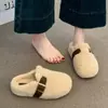 Chinelos Birkenstock de sola grossa com proteção para os dedos, peludos, femininos, para uso externo, 2026, novidades Outono/Inverno, botas de neve, calce fácil, pantufas de algodão com forro de veludo
