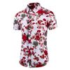 Nova Camisa Masculina de Manga Curta Verão 2022 Estilo Coreano Jovem Tendência Moda Slim Fit Estampa de Rosa Camisa Masculina
