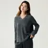 Otoño e Invierno Nuevo Estilo Suave y Amigable con la Piel Encaje Cachemir Suéter Cuello en V Capa Base Estilo Versátil Color Sólido Jersey Suéter Cálido