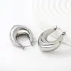 Pendientes Huecos Europeos y Americanos Transfronterizos en Forma de V y U, Clip para Oreja de Lujo Grueso de Moda, Pendientes de Acero Inoxidable Chapados en Oro de 18 Quilates para Mujer