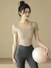 Top de Yoga para Mujer con Mangas Cortas, Cuello Cuadrado, Adelgazante, de Secado Rápido, con Almohadillas en el Pecho, para Pilates, Correr y Fitness, Verano