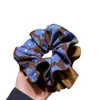 Scrunchie Retro Azul Estampado Color-Blocking da Moda para Mulheres, Prendedor de Cabelo Plissado Elegante de Camada Dupla de Alta Qualidade