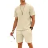 Conjunto de camiseta e shorts masculinos de verão xadrez, manga curta, peso pesado, corte solto, ombro caído, gola redonda, casual, da Amazon, para exportação