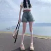 Shorts de Mezclilla Azul Claro para Mujer, Nuevo Estilo Verano 2026, Tiro Alto, Holgados, Pierna Ancha, Casual, Versátiles, Shorts Rectos de Línea A