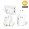 Cabezal de Carga Rápida de 65W Cargador Multipuerto para Teléfono Móvil Estándar Europeo y Americano Británico 2Pd+3Usb Tipo Perforación Multiagujero Cabezal de Carga Rápida Tipo C