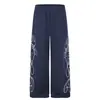 Calça Casual Reta com Bordado Floral Cruzado Lateral para Homens, Design Moderno Europeu e Americano, Calça Esportiva Solta
