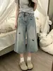 ChaoLi tiene nuevos jeans de verano vintage bordados de pierna ancha cropped para mujer, pantalones rectos holgados y adelgazantes