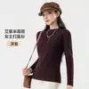 Camiseta térmica de fibra de artemisa para mujer, cepillada por ambos lados, cuello semi-alto, corte ajustado, manga larga, top interior cálido para otoño e invierno