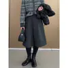 Calça Curta de Lã Cinza para Mulheres, Coleção Primavera, Calça de Lã Quente, Emagrecimento para Mulheres Ligeiramente Cheinhas, Calça Boot de Cintura Alta Solta Linha A Wide-Leg