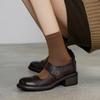 Zapatos Mary Jane Románticos Vintage de Camelia con Textura de Piel de Vaca Otoño 2024 Tacón Grueso Punta Redonda Piel Genuina Tacón Medio Zapato de una Sola Capa para Mujer