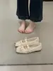 Sapatos Femininos Vazados, Sapatos Planos Brancos Estilo Francês Mary Jane de Verão, Sandálias Planas Respiráveis de Renda e Rede