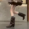 Hebilla Tacón Grueso Estilo Coreano Gamuza Punta Fina 2025 Botines Nuevos Otoño Invierno Nuevos Adelgazantes Botas de Jinete Botas para Pantalón
