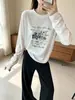 Conforto sem esforço!~Blusa de manga comprida com estampa retrô americana para mulheres, nova blusa básica de outono com gola redonda