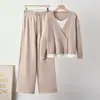 Conjunto de casaco de lapela dupla com blocos de cor, estilo duas peças falsas, e calça pantalona para outono-inverno para mulheres, conjunto de duas peças solto, produto novo