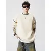 Suéter de Punto Negro de Dos Piezas Falsas con Borde de Contraste Cuello Redondo para Hombre Estilo Perezoso Gama Alta Otoño e Invierno Venta al por Mayor de Fábrica Transfronteriza