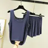 Conjunto de pijama de malha modal para casa com regata e shorts para mulheres, fino e soltinho para o verão, pode ser usado na rua, pijama casual sem mangas de duas peças
