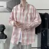 Primavera e Outono Hong Kong Estilo Ins Plaid Camisa Masculina de manga comprida Estilo coreano elegante Camisa fina Casual All-match Shirt Jaqueta