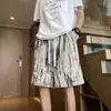 Shorts de Seda de Gelo Listrados Tie-Dye Masculino Verão Tamanho Grande Soltos Calças de Cinco Pontos Calças Esportivas Casuais Americanas Calças Retas de Meio