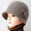 Conjunto de Gorro y Bufanda de Lana Otoño e Invierno para Adultos Mayores Elegante y Versátil Forro Polar Cálido Terciopelo de Ardilla Gorro de Punto para Mujer