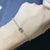 Pulsera de tesoro azul de color natural puro cristal súper rosa transparente gema de grado 5A tamaño 4*6mm plata 925 incrustación de precisión
