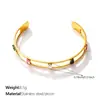 Pulsera Abierta Anillo Set Geométrico de Acero Inoxidable Chapado en Oro de 18K Estilo de Lujo Ligero Transfronterizo Europeo y Americano Zirconia Cúbica Colorida