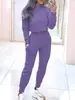 Conjunto deportivo de poliéster de 220g transfronterizo, conjunto de dos piezas para mujer con sudadera corta y pantalón jogger, traje casual de color liso