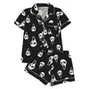 Pijama de Halloween Transfronterizo Europeo y Americano de Seda de Leche para Mujer Manga Corta Pantalones Cortos Casual Transpirable Conjunto para Estar en Casa Venta Directa de Fábrica
