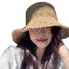 Sombrero de Paja de Pescador para Mujer Verano Transpirable Estilo Coreano Cara Pequeña Sombrero de Cubo Ala Grande Parasol Protector Solar Sombrero de Paja de Playa