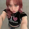 Nuevos Tops de Verano 2025 de Manga Corta Ajustados Estilo Europeo y Americano Camiseta Sexy Letra Corazón Suéter con Pedrería Caliente