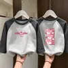 Camada Base Infantil Térmica Casual Roupa Íntima Patchwork Manga Longa Camiseta Gola Redonda Meninas Roupas Quentes de Outono Top Escovado