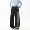 Diseño Estilo Americano con Bloques de Color y Estampado Integral de Estrellas, Jeans Negros Rectos Estilo Urbano para Pareja, Hombres y Mujeres