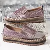 Zapatos casuales de talla grande para mujer de comercio exterior transfronterizo, nuevos zapatos casuales primavera 2026, zapatos planos de suela gruesa con pedrería, zapatos de mujer modernos