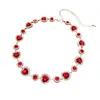 Aretes Redondos con Forma de Corazón Incrustados de Diamantes y Collar Estilo Francés, Lujo Ligero, Cadena para Clavícula de Gama Alta, Conjunto de Joyería Moderno y Elegante para Mujer