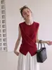 Colete Regata de Tricô Vermelho Estilo Hong Kong Retrô Feminino de Verão Peça de Sobrepor de Alta Qualidade Bolero Sem Mangas Slim