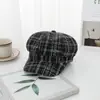 Novo boina xadrez listrada preto e branco moda cúpula octogonal rosto com aba chapéu feminino fábrica atacado